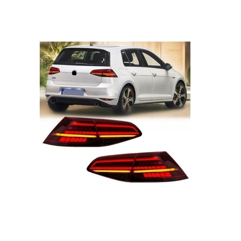 2 FEUX ARRIERE LED ROUGE POUR VW GOLF 7 LOOK PHASE 2 DE 11/2012 A 2019