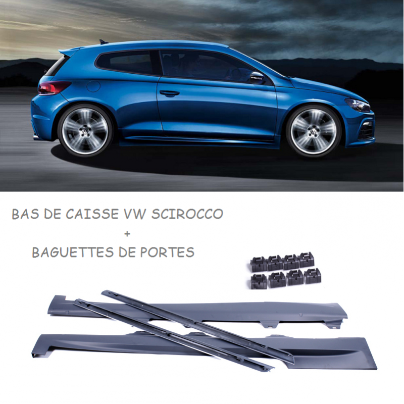 2 BAS DE CAISSE LOOK R R20 + BAGUETTES DE PORTES + FIXATIONS POUR VW SCIROCCO