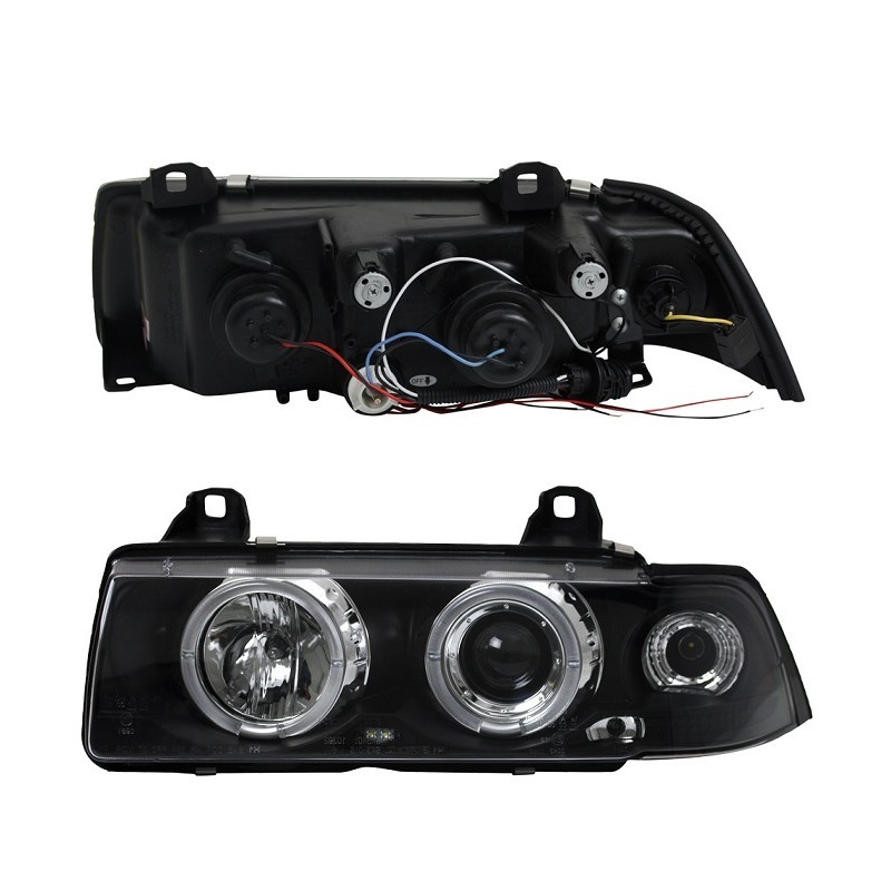 Led E36 2 feux phare avant angel eyes led monobloc BMW série 3 E36 coupé et ...