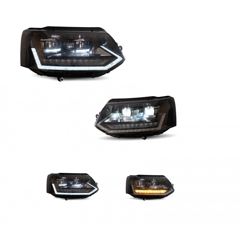 2 FEUX PHARE AVANT FULL LED POUR VW T5 TRANSPORTER MULTIVAN PHASE 2 DE 09/2009 A 08/2015